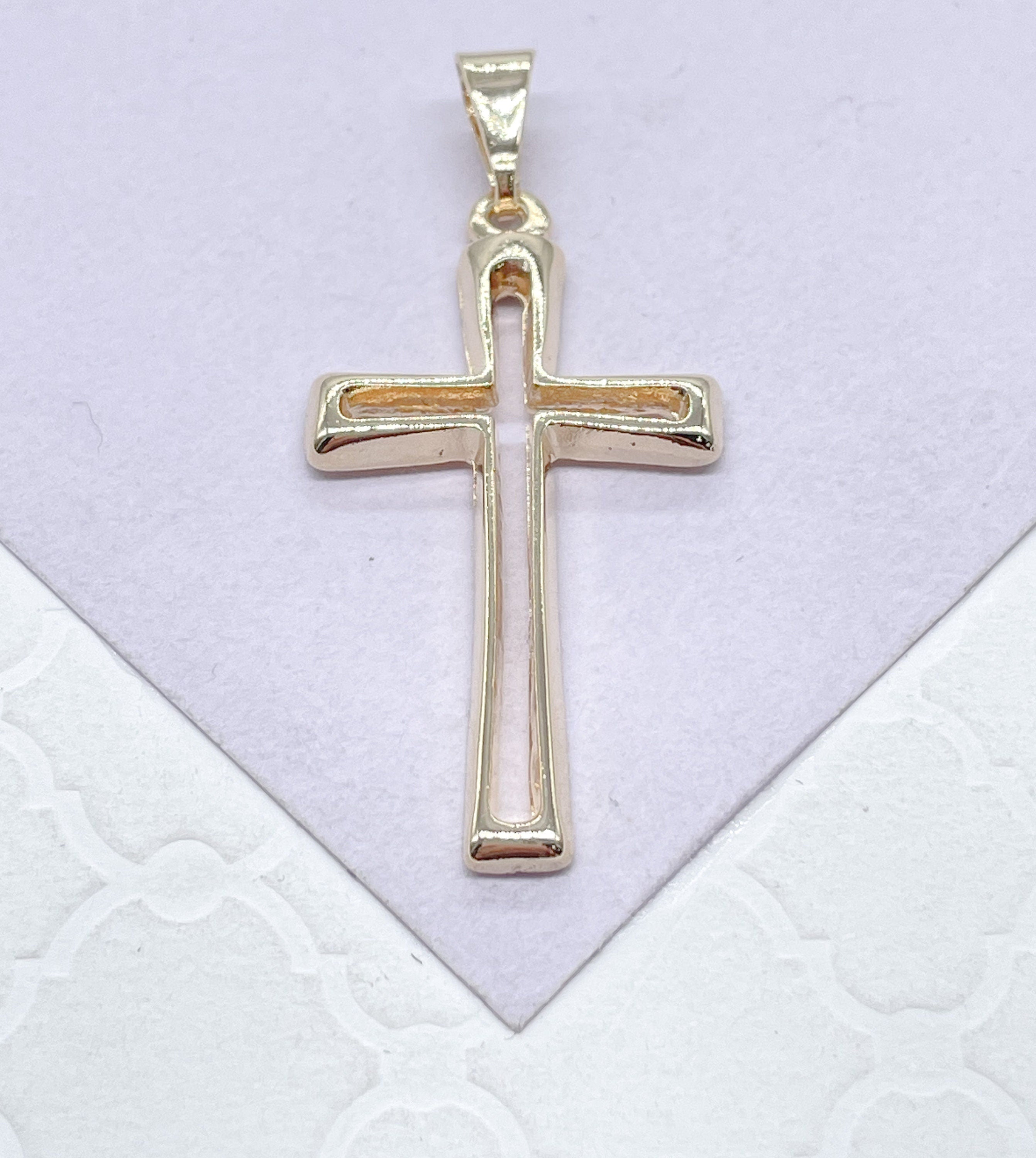 18k Gold Filled Smooth Dainty See Through Cross – Bella Joias Miami