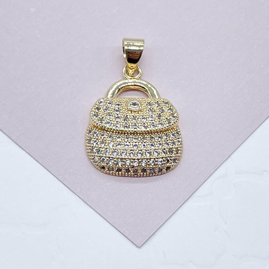 18k Gold Filled Purse Charm with Micro Pave Cubic Zirconia  Gold CZ Bag Pendant