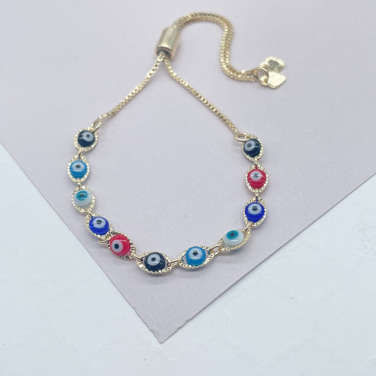 18k Gold Filled Colorful Evil Eye Adjustable Bracelet