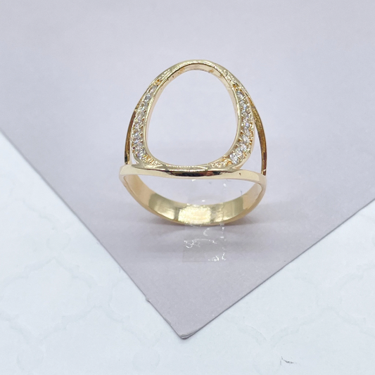 18k Gold Layered Oval Ring Surrounded with Micro Pave Zirconia Stones Wholesale Jewelry Supplies