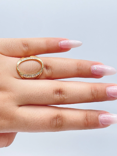 18k Gold Layered Oval Ring Surrounded with Micro Pave Zirconia Stones Wholesale Jewelry Supplies