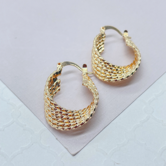 18k Gold Layered Multi Layered Gold Plain Mid Twist Hoops