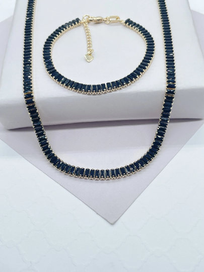 18k Gold Layered Black Baguette Stone Set