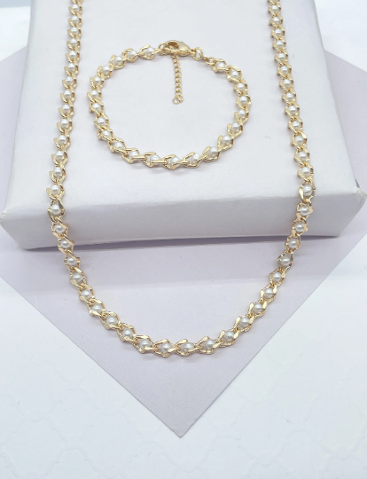 18k Gold Layered Carver Small Pearl Set