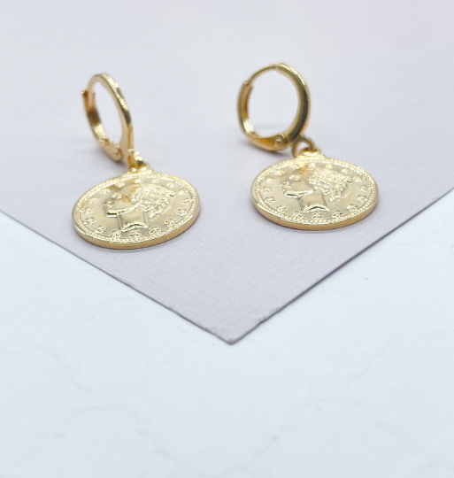 18k Gold Layered Coin Drop Earrings