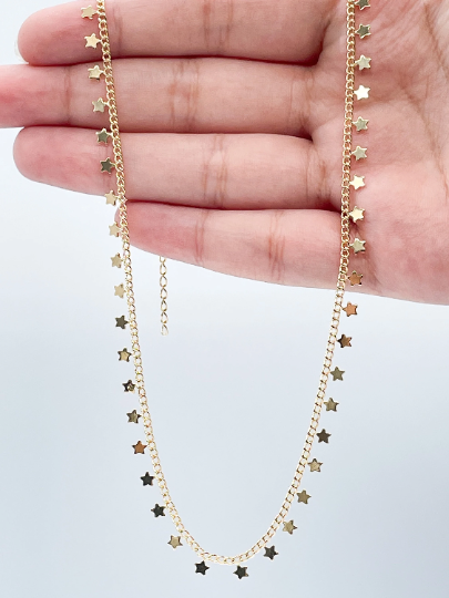 18k Gold Layered Little Star Choker Featuring Stars All Around Curb Cuban Chain.