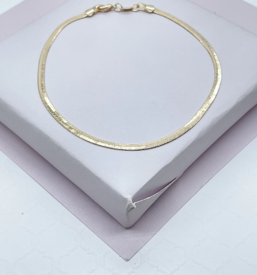 18k Gold Filled Simple Thin 3mm Herringbone Anklet