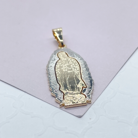 18k Gold Layered Guadalupe Pendant Two Tone Color