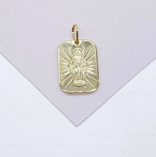 18k Gold Layered Jesus Plate Charm With Diamond Cut Detail   And Jewelry Making Supplies Dainty Pendant