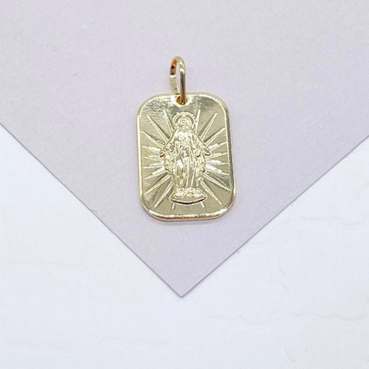 18k Gold Layered Jesus Plate Charm With Diamond Cut Detail   And Jewelry Making Supplies Dainty Pendant