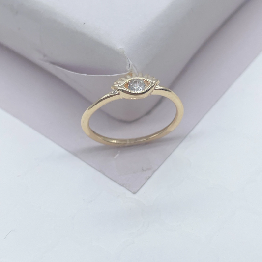 18k Gold Layered Simple Gold Zirconia Eye Ring