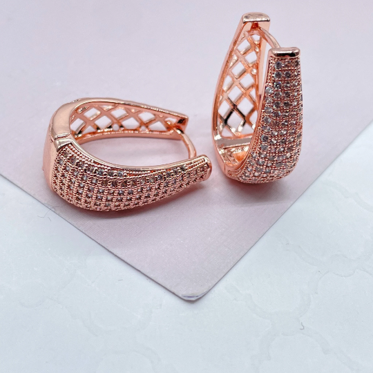 18k Gold Layered Clear Pave Oval Earrings