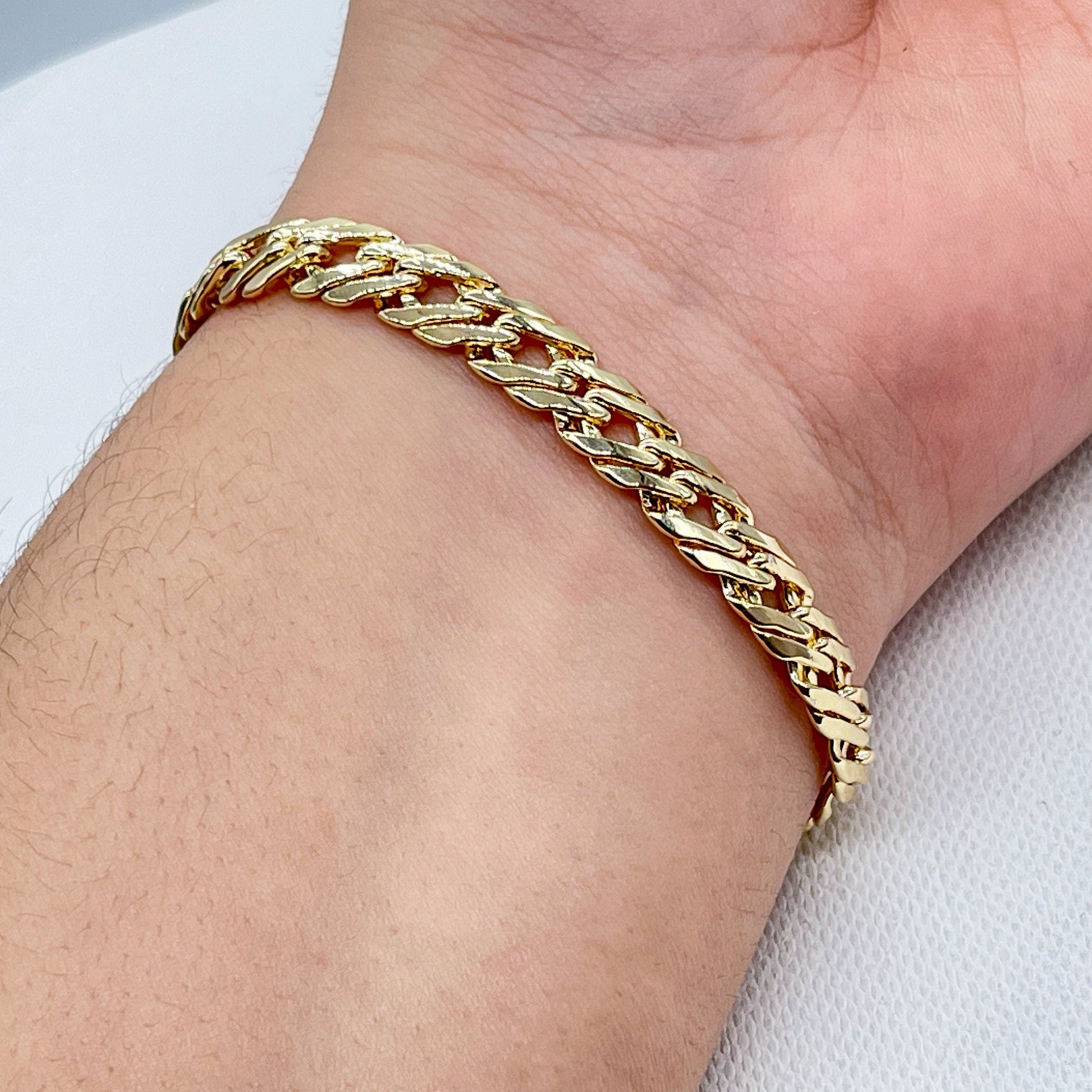 18k Gold Layered Double Cuban link bracelet In Available in Size 8 Inc –  Bella Joias Miami