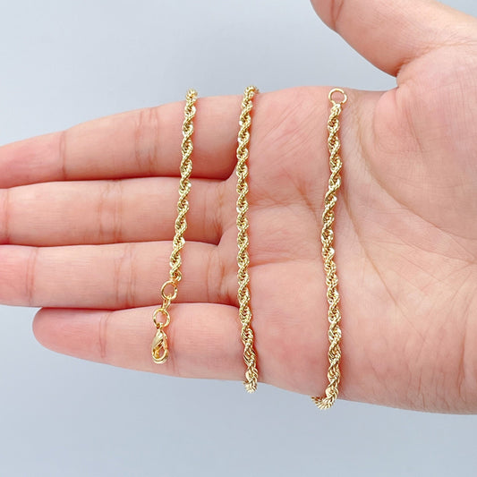 18k Gold Layered Thin Rope Chain 2mm Necklace For Wholesale And Jewelry Supplies