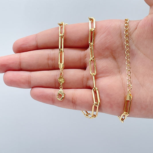 18k Gold Layered Paper Clip Chain 5mm Link Chain Necklace, Drawn Cable Link