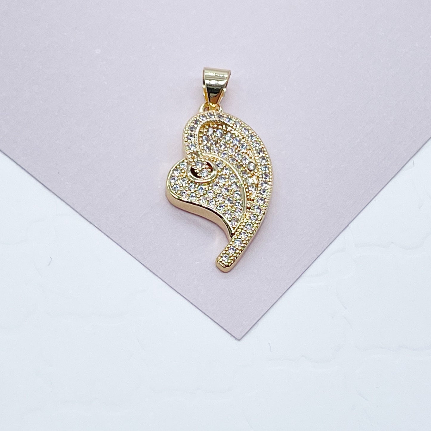 Very Delicate And Fine 18k Gold Layered Heart Charm with Micro Pave Cubic