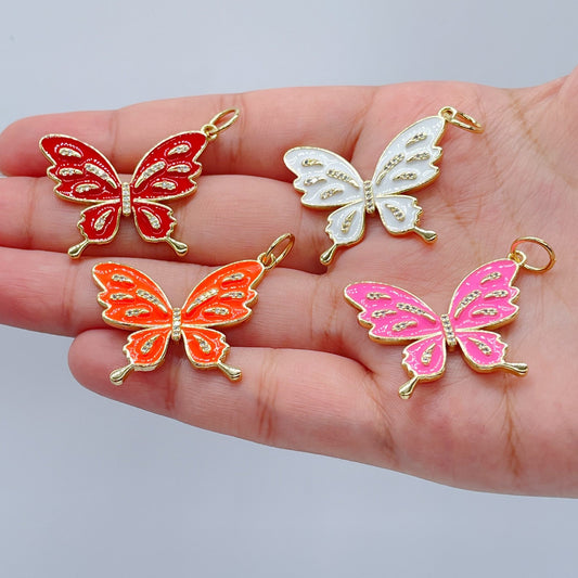 18k Gold Layered Colorful Butterfly Enamel Pendant Wholesale Charm Jewelry Making