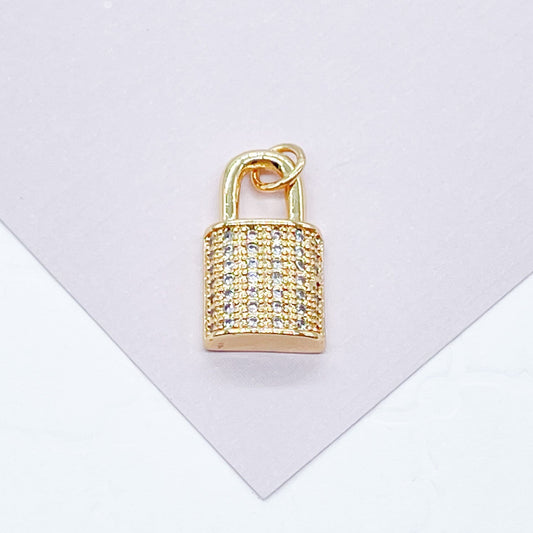 18k Gold Layered 1.5mm Lock Charm in Micro Pave Settings