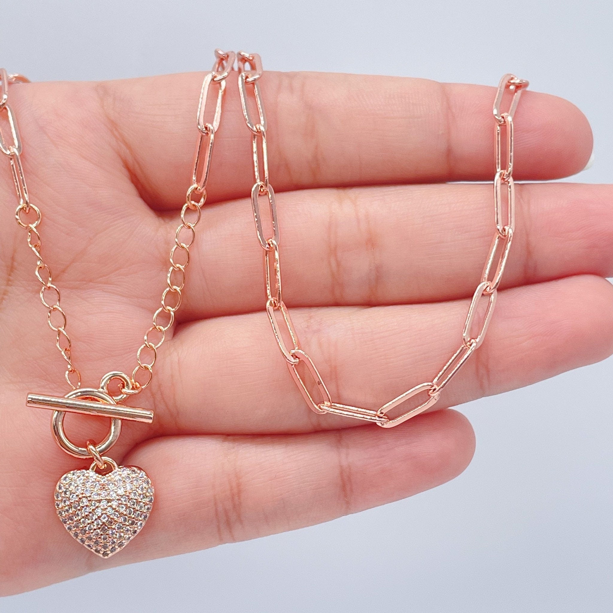 Paper Clip Heart Necklace - Magnolia Flowers