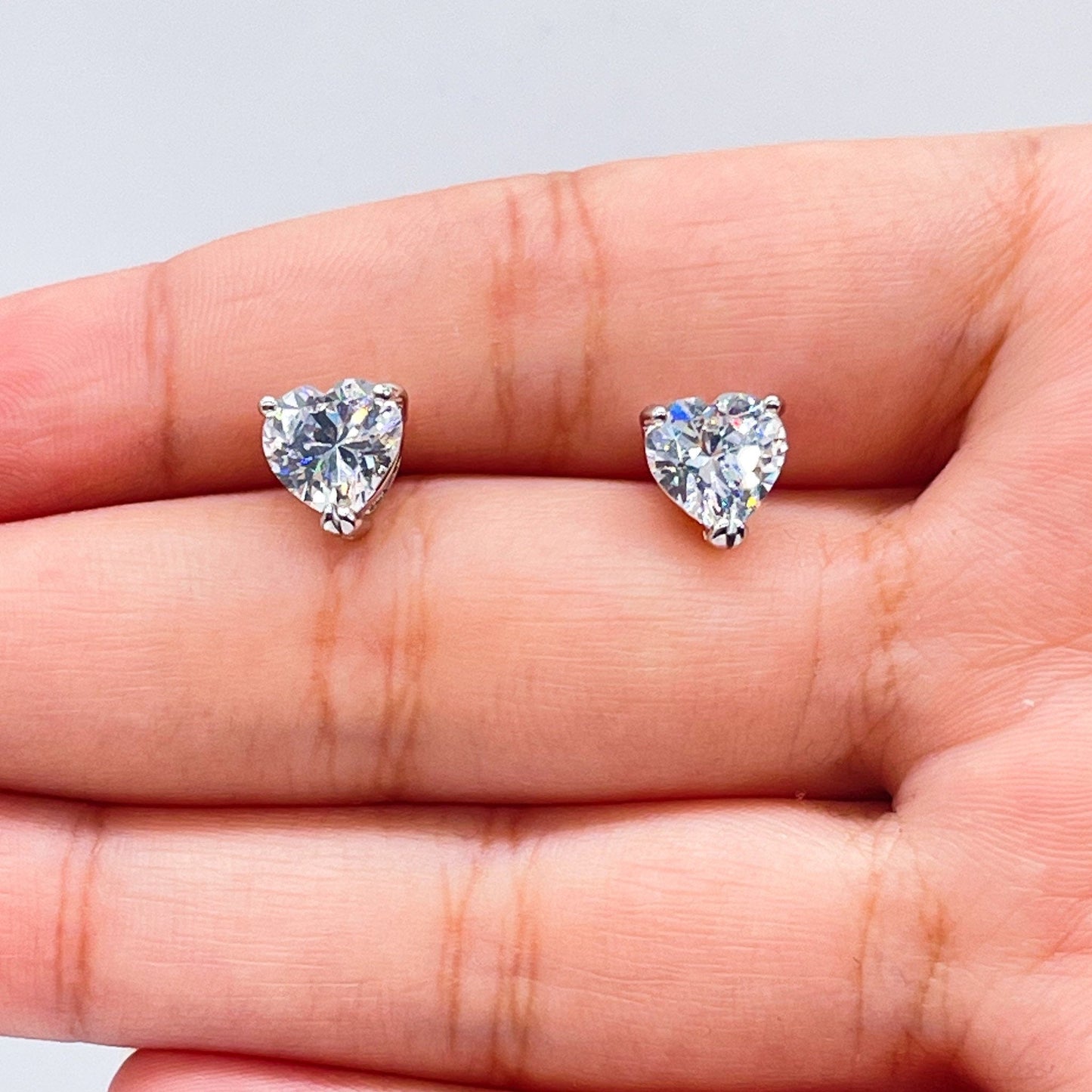 18k Silver Layered 9mm Heart Shape Cubic Zirconia Stud Earrings For Wholesale