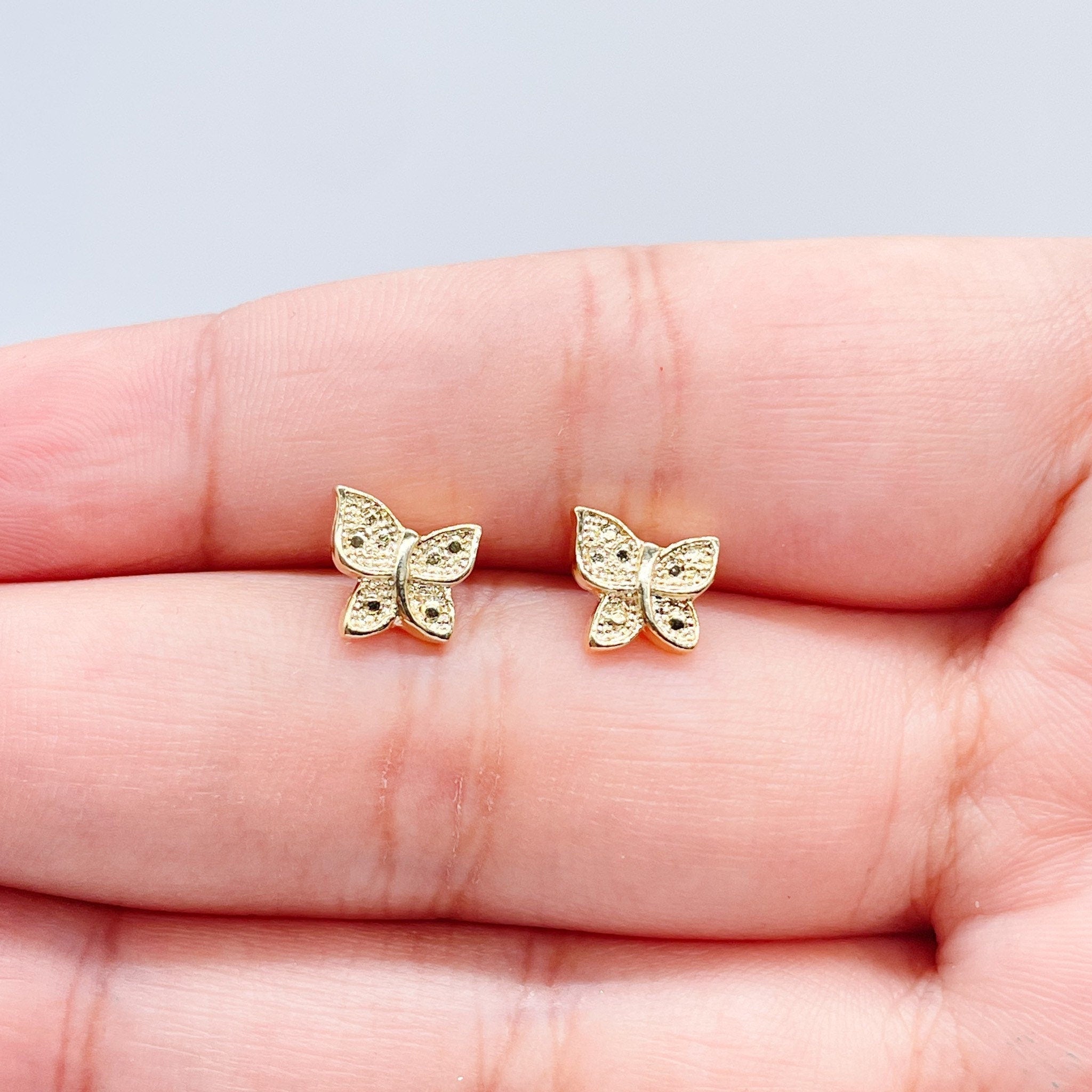 Shop Sydney Evan 14k Pure Gold Tiny Butterfly Stud