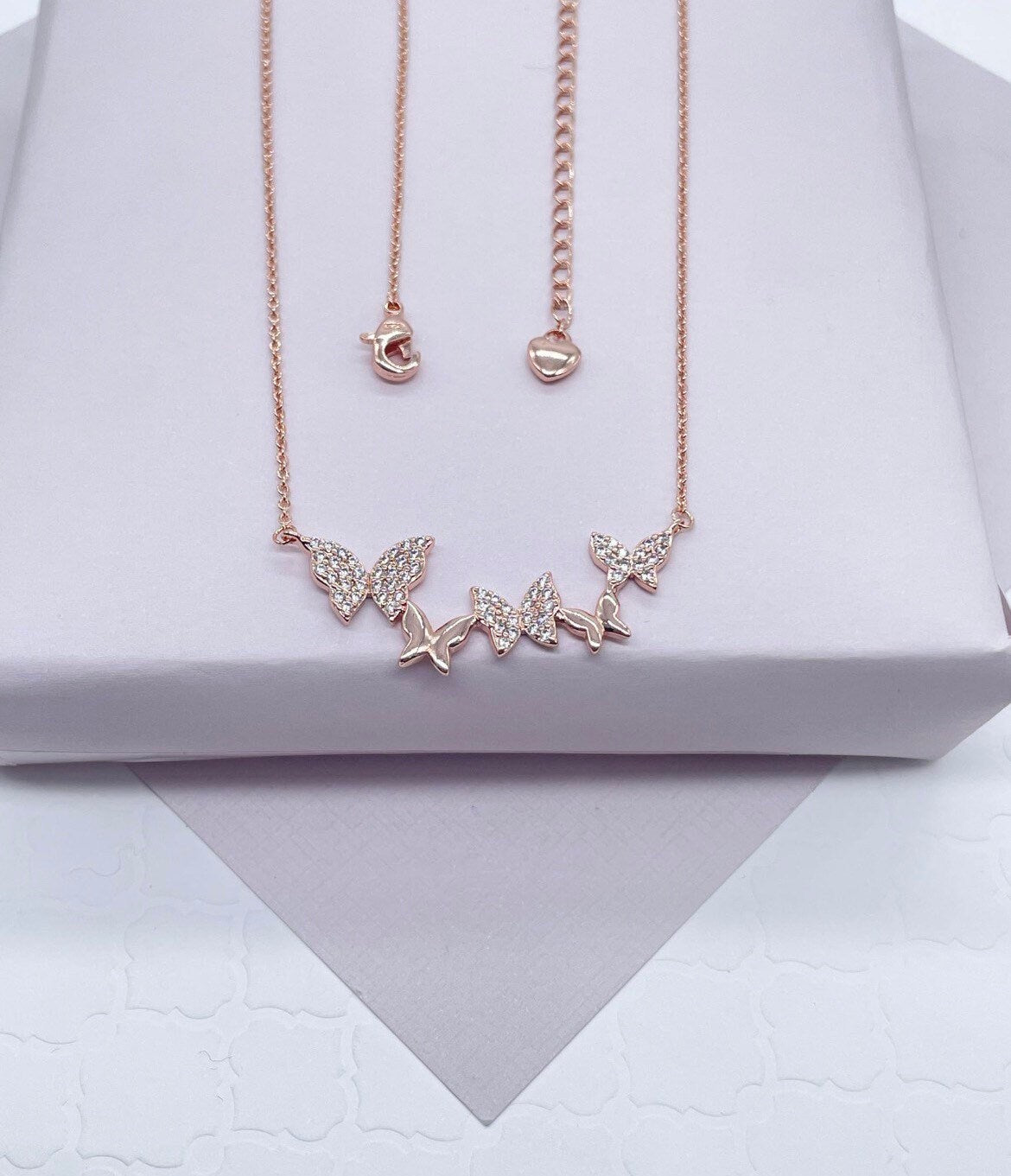 18k Gold Layered Butterfly Necklaces Featuring Micro Pave Cubic Zirconia