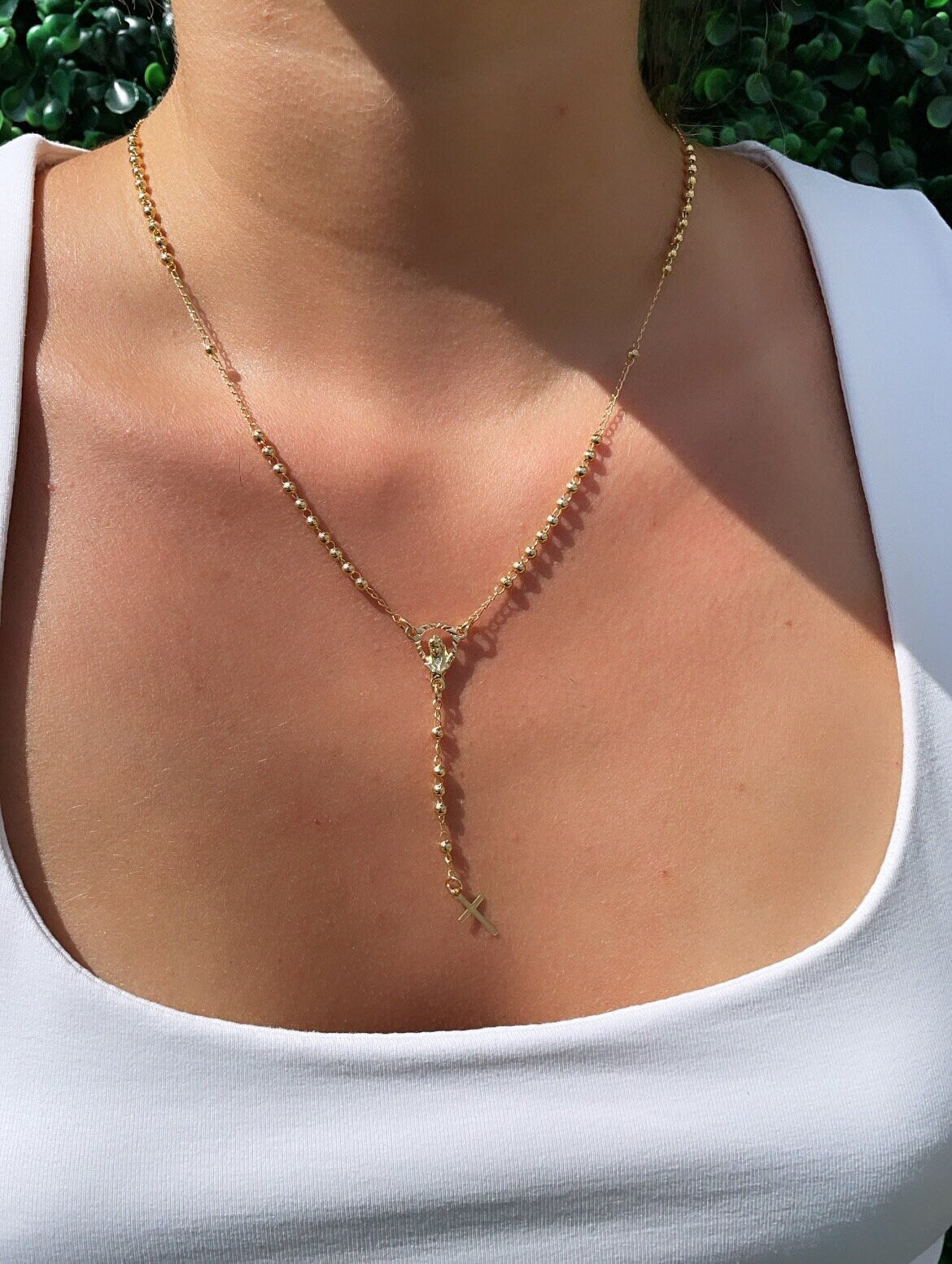 Dainty gold sale rosary necklace