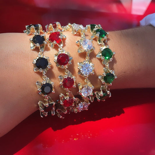 18k Gold Layered Flower Bracelet Featuring Large Cubic Zirconia More Colors