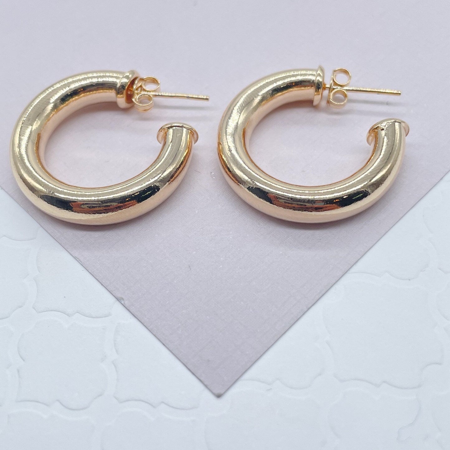 Thick 18k Gold Filled Plain 5mm Chunky 3/4 Hoop Earrings Push Back Closing the and Jewelry Making Supplies