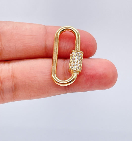 18k Gold Layered Carabiner Clasp With Closer Made of Pave Stones