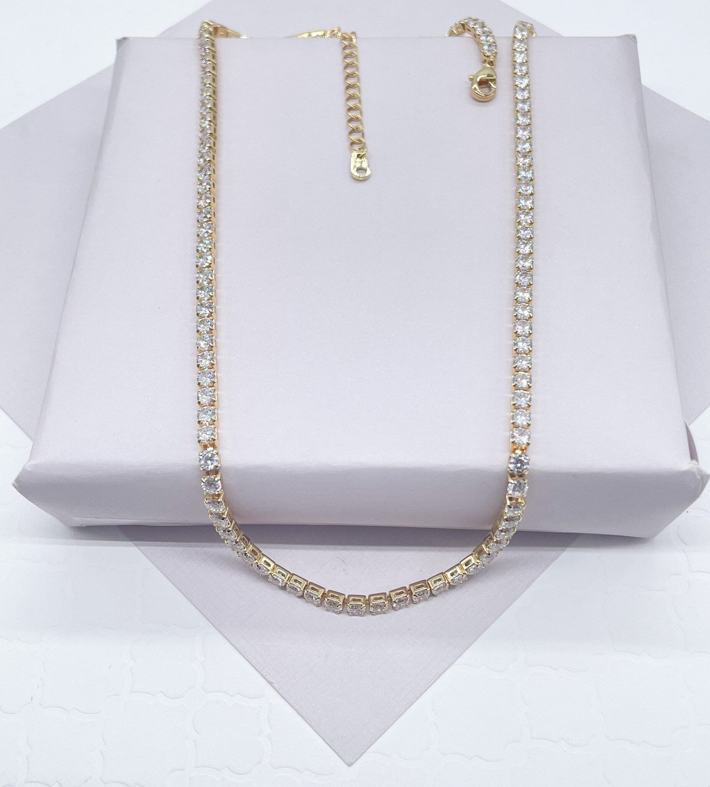 18k Gold Layered 3mm Tennis Necklace Available In Silver Cubic Zirconia