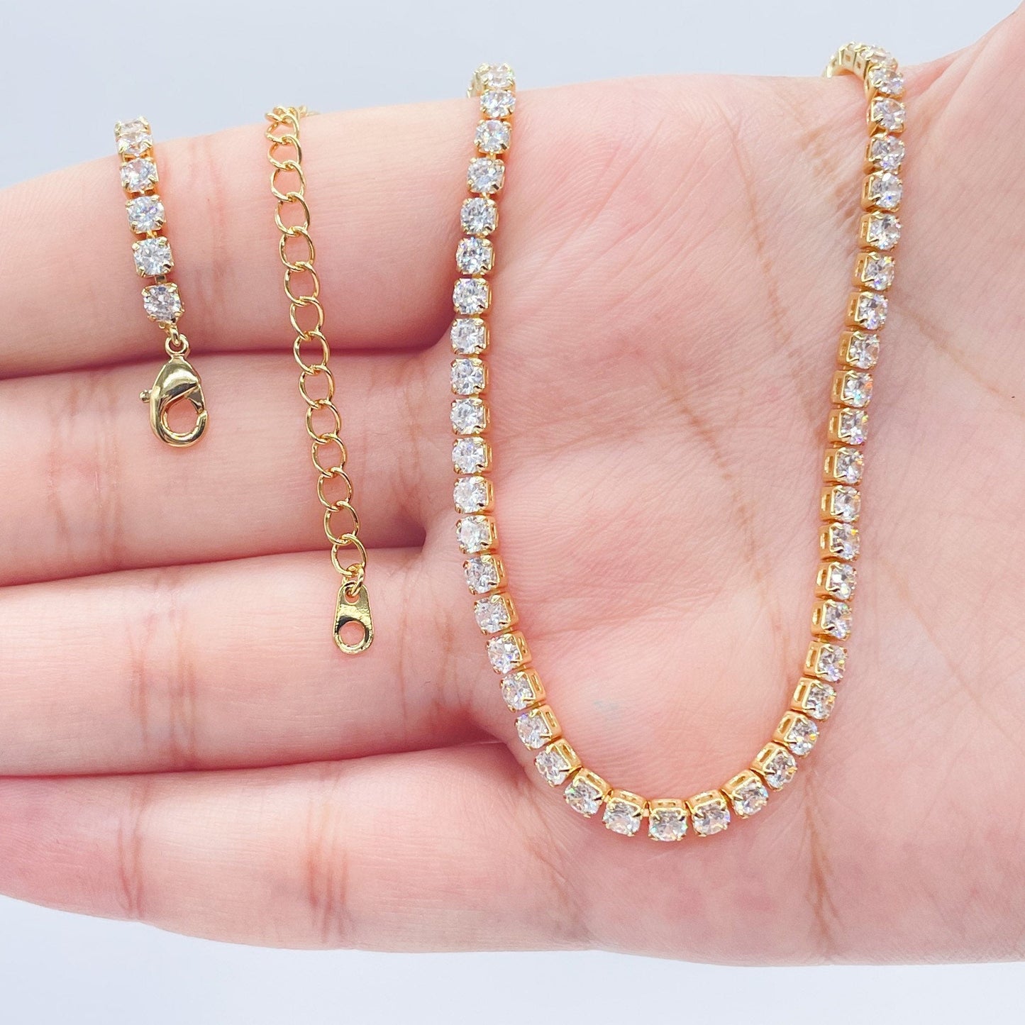 18k Gold Layered 3mm Tennis Necklace Available In Silver Cubic Zirconia