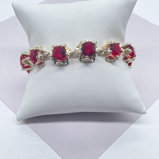 18k Gold Layered Flower Bracelet Featuring Large Cubic Zirconia More Colors