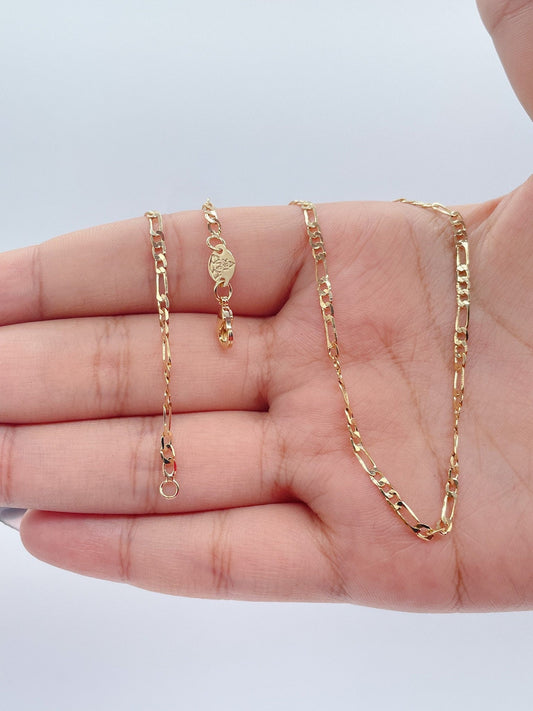 18k Gold Layered 3x1 Figaro 2mm Chain Necklace Wholesale Jewelry Making Supplies