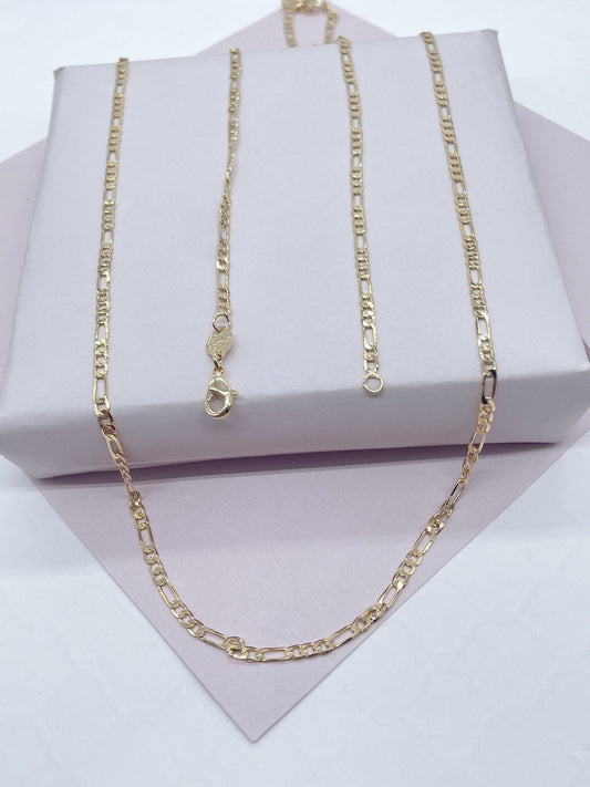 18k Gold Layered 3x1 Figaro 2mm Chain Necklace Wholesale Jewelry Making Supplies