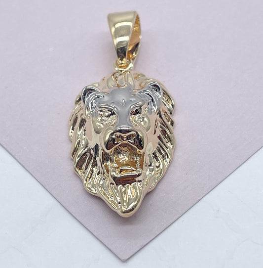 18k Gold Layered Lion Head Pendant With Silver Head And Gold Mane Tow Tone