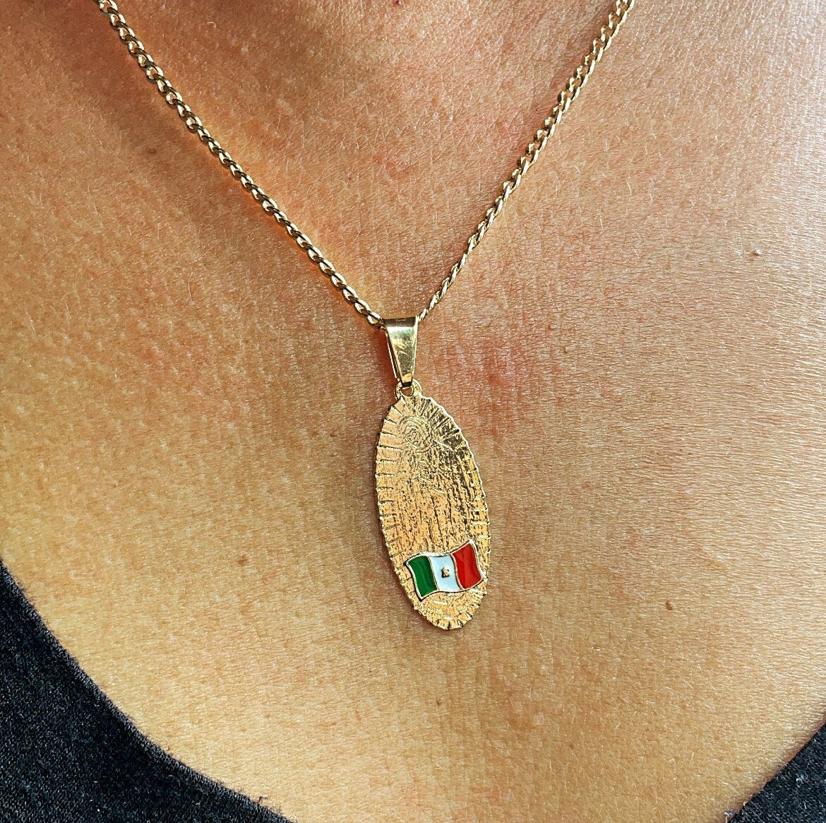 Symbols of Faith 14K Gold-Dipped Enamel Lady of Guadalupe Medallion Necklace  24