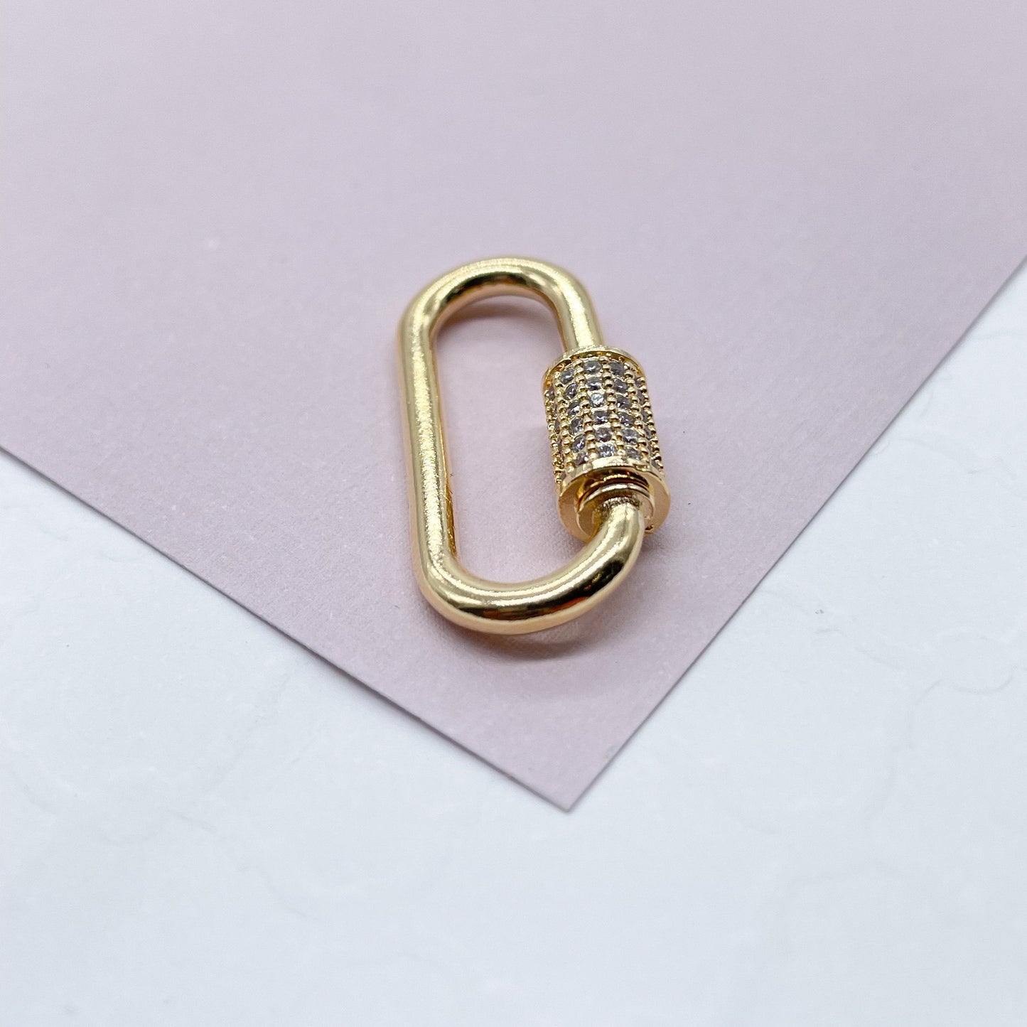 18k Gold Layered Carabiner Clasp With Closer Made of Pave Stones