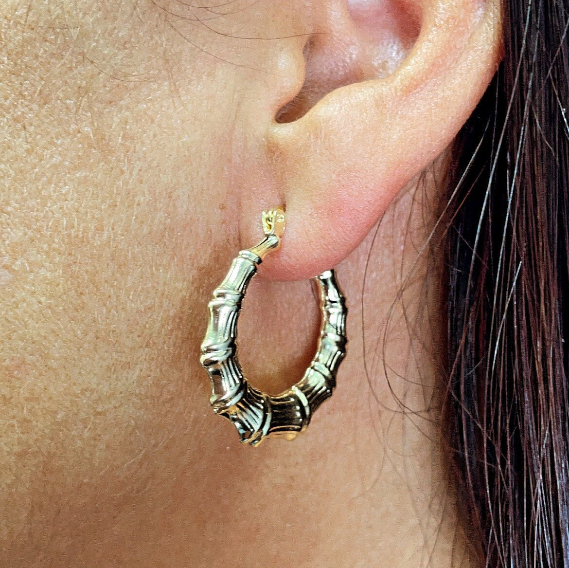 Gold bamboo hoop on sale earrings