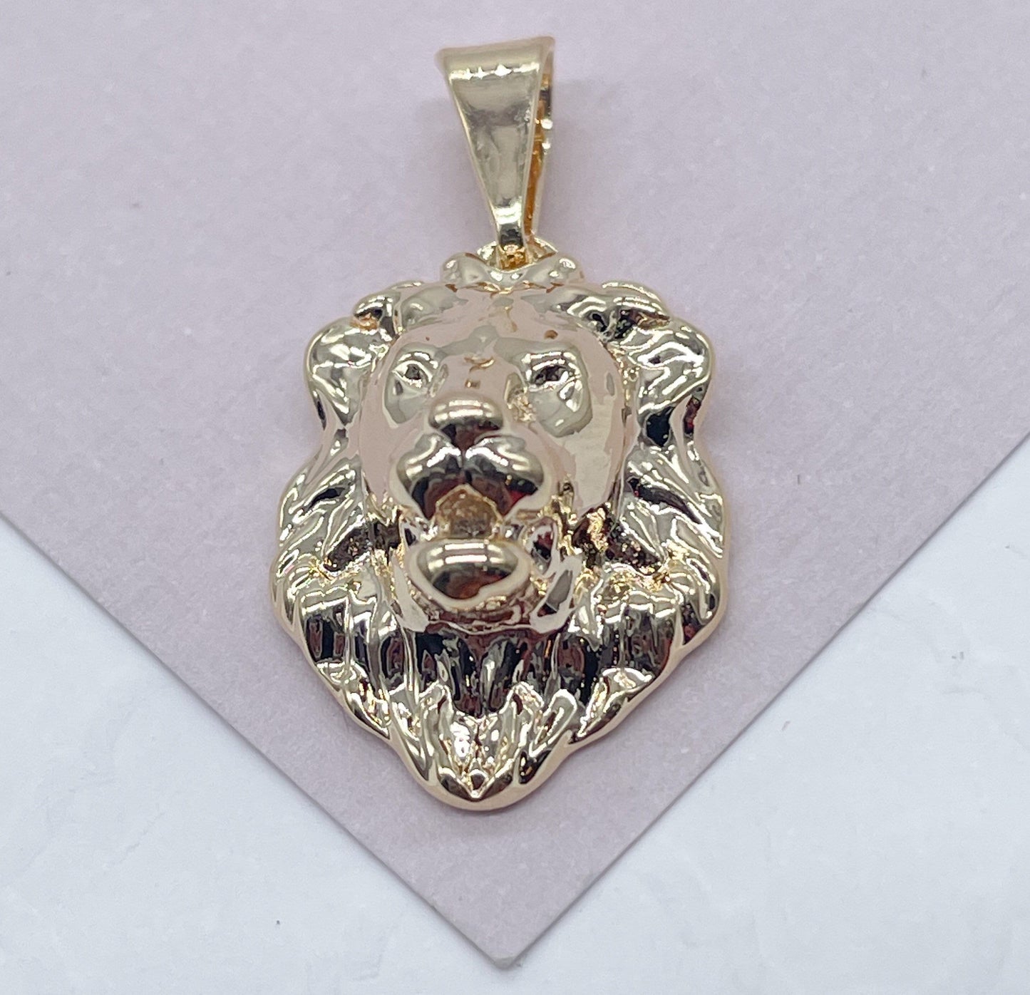 18k Gold Layered Detailed Lion Head Pendant, King Of The Jungle Charm Wholesale