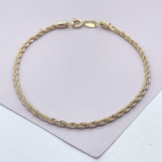 18k Gold Layered 2mm Rope Bracelet Wholesale Jewelry Making Supplies