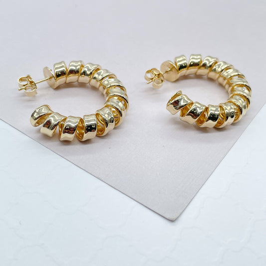 18k Gold Filled Smooth Curled C Hoop Earrings | Semi Hoop Earrings