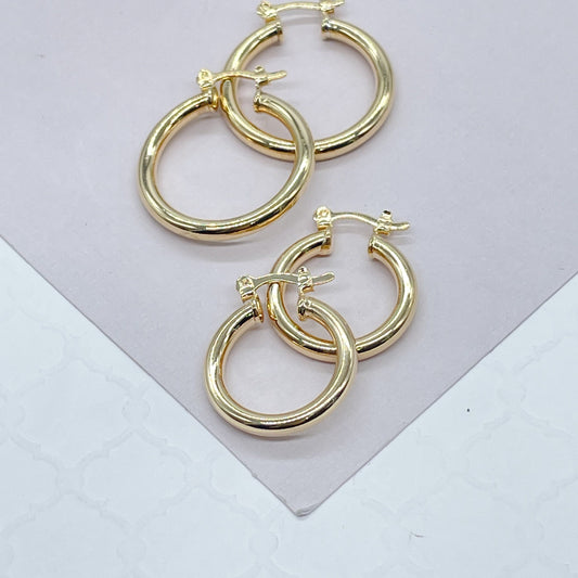 18k Gold Filled Medium Thin Plain Hoop Earrings