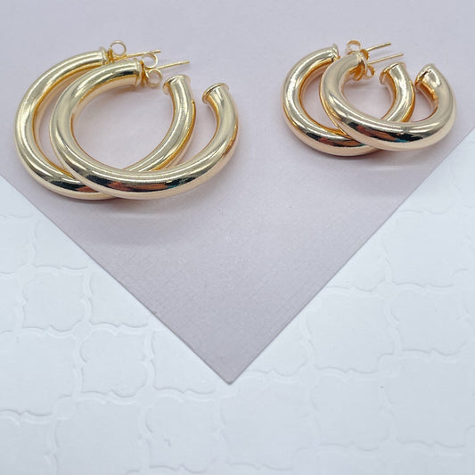 Thick 18k Gold Filled Plain 5mm Chunky 3/4 Hoop Earrings Push Back Closing the and Jewelry Making Supplies