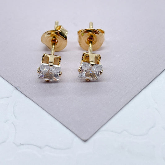 18k Gold Filled 4mm Mini Cubic Zirconia Square Stud Earring