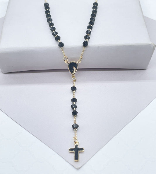 18k Gold Filled Black Beaded Rosary