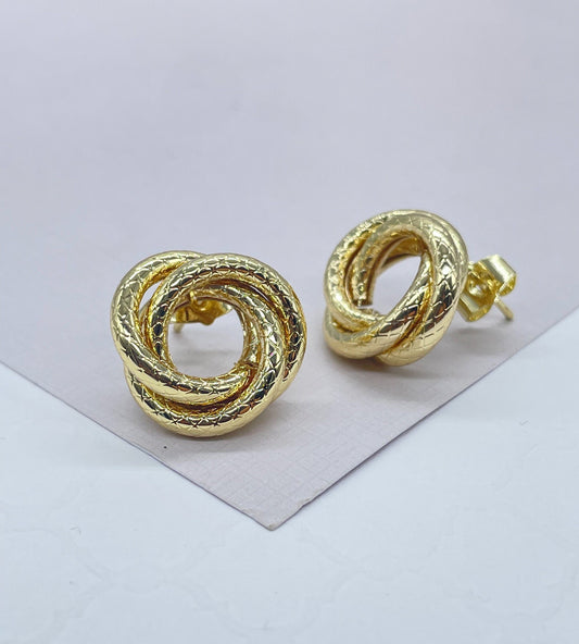 18k Gold Filled Small Textured Solid Double Layered Hoop Earrings