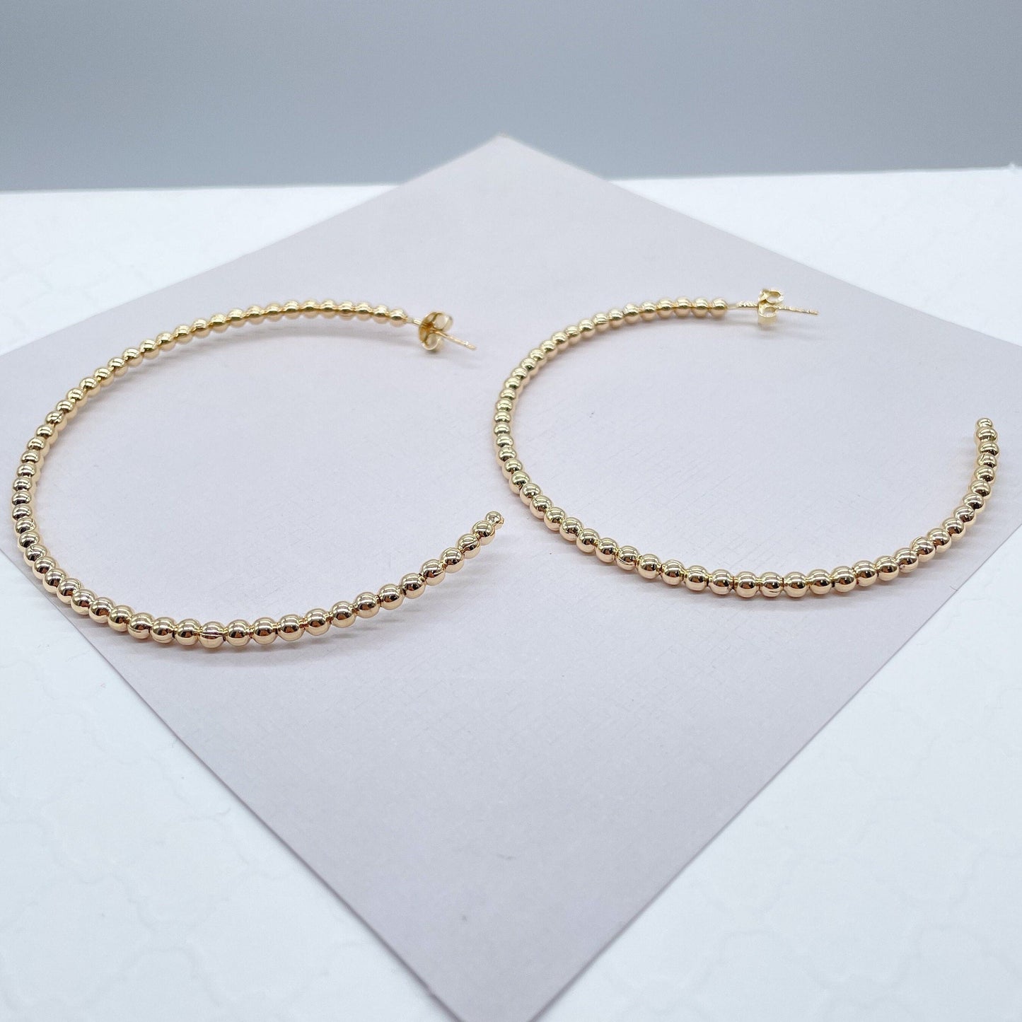 18k Gold Filled Extra Large Beaded Hoops