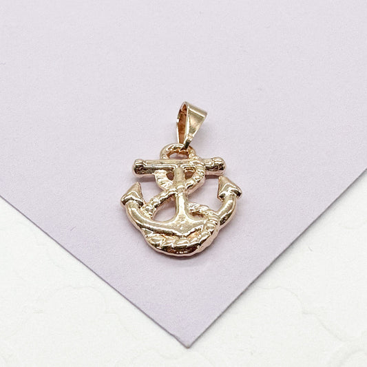 18k Gold Filled Plain Anchor With Rope Pendant