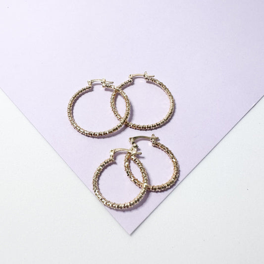 18k GoldFilled Crushed Textured Hoop Earrings